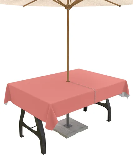 Miniatura 10 de QueenKer Mantel de exterior verde oliva con agujero para sombrilla y cremallera, mantel de color sólido para mesas cuadradas, colección de mesa