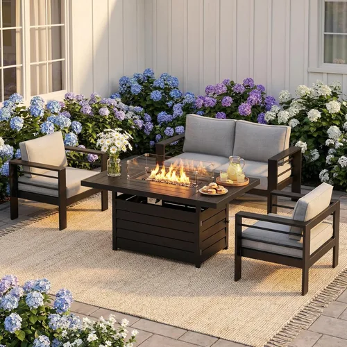 Miniatura 52 de Solaste Juego de muebles de patio de aluminio para todo tipo de clima, moderno juego de muebles de metal para exteriores con asientos profundos