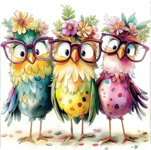 Miniatura 7 de Autumn Birds - Rompecabezas de 500 piezas para adultos, lindo paisaje natural de otoño, dibujos animados, pájaros bebés con sombreros de invierno
