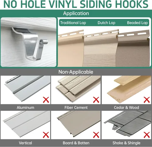Miniatura 7 de Ganchos de Clips para Revestimiento de Vinilo (Paquete de 20), Resistentes Sin Taladro Sin Agujeros Sin Daños Colgadores de Revestimiento para Luces