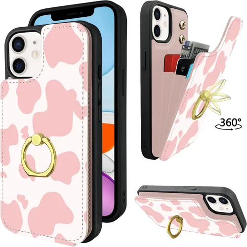 Miniatura 7 de Funda compatible con iPhone 11 con tarjetero y soporte para tarjetas, soporte de anillo de dedo de rotación de 360º, función atril, protección RFID