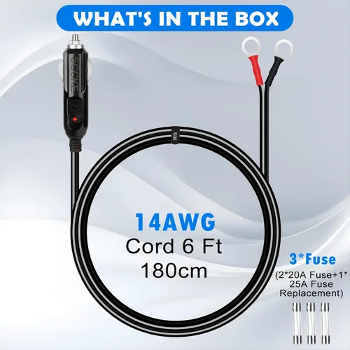 Miniatura 6 de Adaptador de Enchufe Macho de Servicio Pesado 14AWG 20A para Encendedor de Cigarrillos Cordón de Suministro de Energía con 6 pies / 1.9m Cable