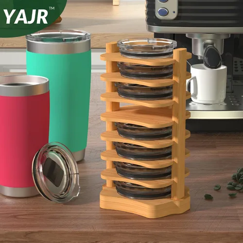 Miniatura 6 de YAJR Organizador de tapa de vaso, soporte de tapa de vaso de bambú dentro del gabinete, organizador de tapa de botella de agua, soporte vertical