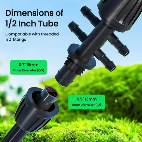 Miniatura 2 de Bonviee Tubo de riego de 1/2 pulgada con 4 paquetes de conectores de 6 vías, tubo de riego por goteo de 50 pies ideal para sistema de riego