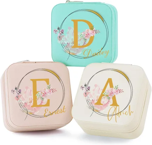 Miniatura 29 de Joyero de regalo para dama de honor, pequeño estuche de viaje personalizado de piel sintética portátil, cajas de propuestas de dama de honor, mini