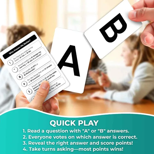 Miniatura 3 de QUOKKA ¿Quién sabe mejor? - Original - Juego de trivia de cartas para la familia Preguntas divertidas y educativas para familias Apto para niños
