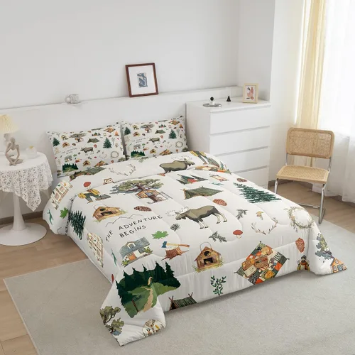 Miniatura 6 de Homewish Juego de ropa de cama con diseño de camping para niños, adolescentes y hombres, tamaño Queen, con temática de aventura en la jungla