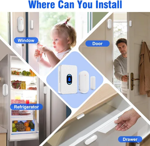 Miniatura 9 de Daytech Timbre Inalámbrico con Sensor de Puerta Timbre de Entrada con Alcance de 800 pies 20 Melodías 5 Niveles de Volumen Ajustable Timbre de 1