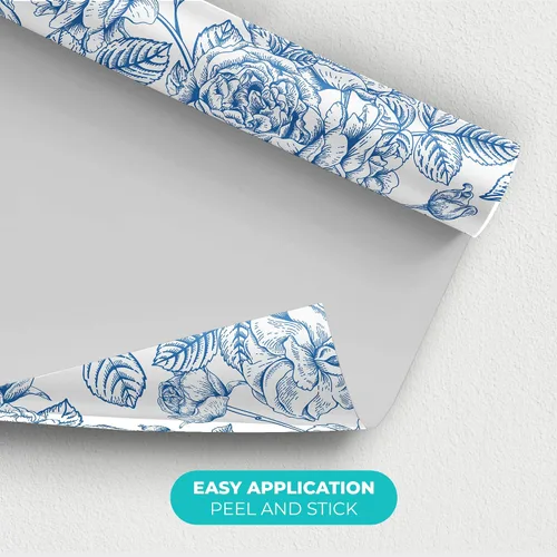 Miniatura 2 de EGD Papel tapiz azul floral, decoración de habitación para despegar y pegar, papel tapiz autoadhesivo, decoración de papel de pared para sala