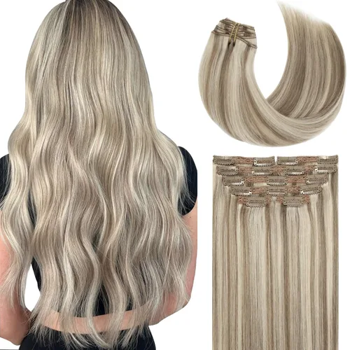 Miniatura 47 de Lacer Hair Glam - Extensiones de cabello humano con clip, sin costuras, color negro hueso, 4.33 oz, 7 unidades, 20 pulgadas, con clip de trama