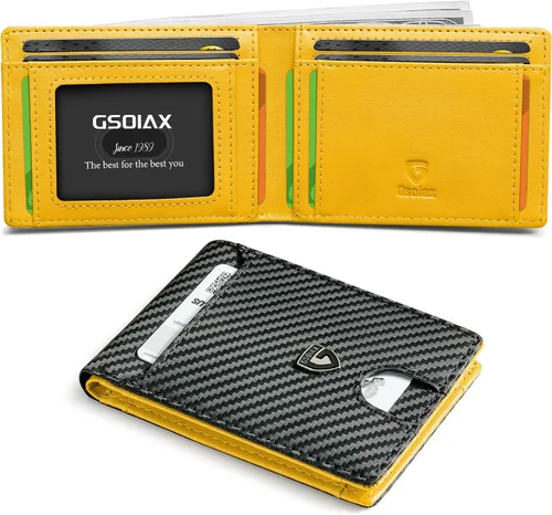 GSOIAX Billetera delgada para hombre con bloqueo RFID, carteras plegables para hombres, minimalista, de piel auténtica, fibra de carbono, tarjetero