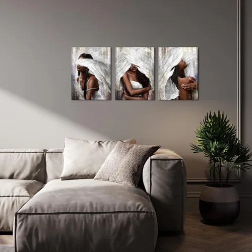 Miniatura 2 de sechars Lienzo artístico de pared de ángel, mujer negra con alas de ángel, impresiones de pintura moderna afroamericana, arte abstracto de niña