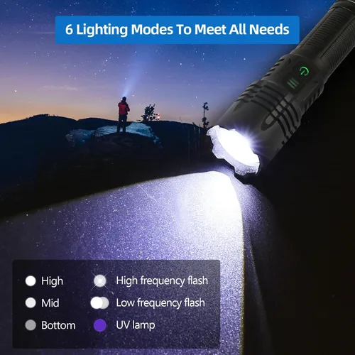 Miniatura 2 de Linternas recargables LED superbrillantes, linternas tácticas con zoom con 6 modos (lámpara UV), linterna de alta potencia de 6000 lúmenes, luces