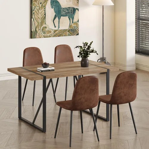 Miniatura 21 de Juego de mesa de comedor UELKS para 4, juego de mesa de cena para 4, mesa de cocina de 55'' y sillas de gamuza con tela de napa, juego de 4, juego
