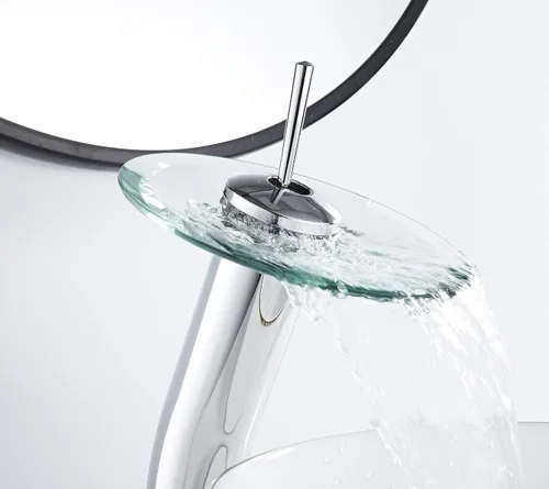 Miniatura 4 de Grifo de recipiente de baño, caño de vidrio en cascada, latón macizo, lavabo, lavabo, grifo de tocador cromado de una sola manija, fregadero de Cromo