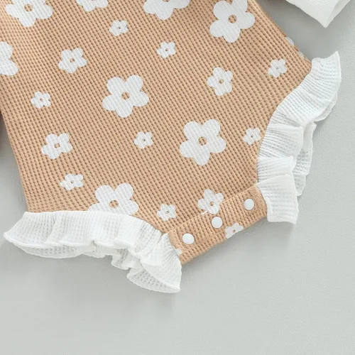 Miniatura 19 de Ropa de bebé recién nacida, sudadera floral de manga larga, mameluco con volantes, diadema de gofre, traje de otoño de una pieza