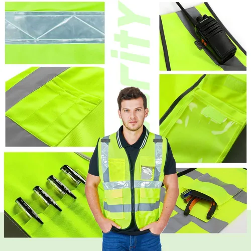 Miniatura 4 de Chaleco de seguridad de alta visibilidad Personaliza tu logotipo chaleco de seguridad protector, negro (Black Luminous)