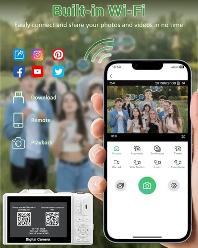 Miniatura 5 de Cámara digital 5K para fotografía, cámara de videoblogs WiFi de 75 megapíxeles para YouTube con pantalla giratoria de 3" 180°, cámara de video UHD