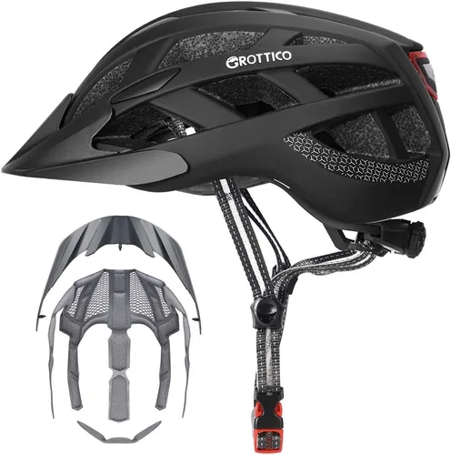 Miniatura 11 de Casco de bicicleta para adultos, hombres y mujeres, con luz - Casco de bicicleta de montaña y carretera con almohadillas de repuesto y visera Gris
