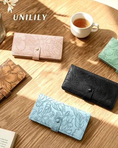 Miniatura 8 de Unilily Cartera delgada para mujer, con bloqueo RFID, de piel vegana, plegable, tarjetero con 2 ventanas de identificación y bolsillo con Verde