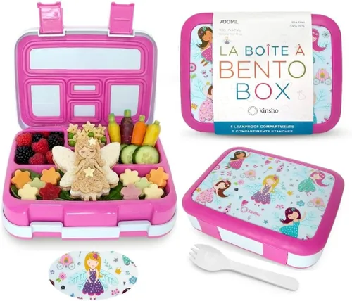 Miniatura 19 de Lonchera Bento con bolsa aislada, juego de botella de agua para niños pequeños, 5 secciones de porciones, bandeja extraíble sin BPA, almuerzos