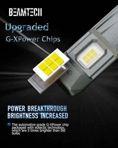 Miniatura 3 de BEAMTECH Bombillas 9005, chips G-XPower HB3 para luz antiniebla 500% más brillante 6500K xenón blanco, enchufe y uso, paquete de 2