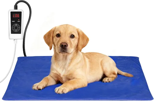Miniatura 10 de RIOGOO Almohadilla térmica para mascotas, almohadilla térmica eléctrica para perros y gatos con temporizador, manta térmica para perros con 6 Azul
