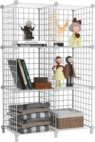 Miniatura 8 de AWTATOS Organizador de almacenamiento de cubos de alambre, organizadores de armario y almacenamiento, estantes de almacenamiento de metal de 6 Blanco