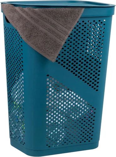 Miniatura 7 de Mind Reader - Canasta de lavandería delgada con tapa, cesta de ropa de 60L, plástico ventilado, color gris