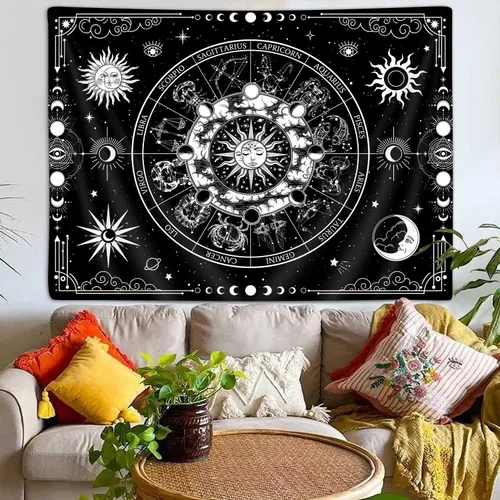 Miniatura 8 de VEIGIKE Tapiz de constelación de astrología del zodiaco, colorido sol y luna, estrellas, tapices para colgar en la pared para adolescentes, niños