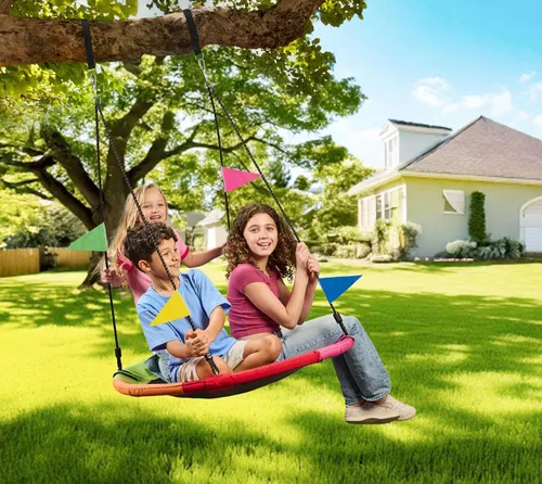 Miniatura 2 de Columpio de platillo volador de 40 pulgadas para colgar al árbol, capacidad de 700lb, marco durable, impermeable, para niños, incluye 2 correas
