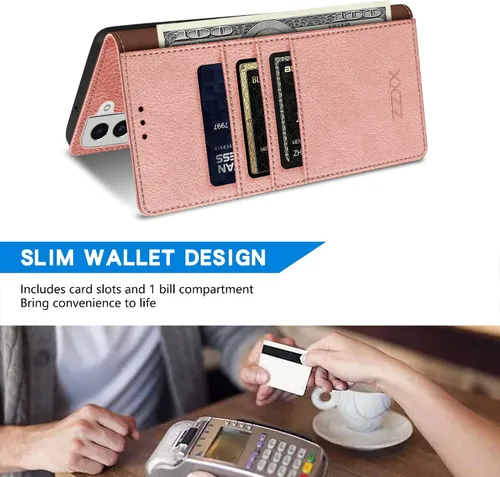 Miniatura 5 de ZZXX Funda tipo cartera para Samsung Galaxy S22 con ranura para tarjeta de bloqueo RFID, función atril, cierre magnético, funda protectora de cuero