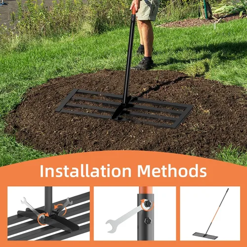 Miniatura 3 de Rastrillo nivelador de 30 x 10 pulgadas para kit de nivelación de patio trasero, herramienta de nivelación de césped resistente de 6.5 pies
