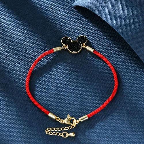 Miniatura 2 de Pulsera de la suerte de Mickey para mujer, chapado en oro, plata, ajustable, regalo de joyería hecha a mano