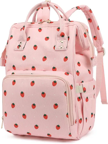 Miniatura 13 de Mochila de ante para pañales para bebés, niñas y niños, grandes bolsas de pañales para mamá (Corderoy beige floral púrpura)
