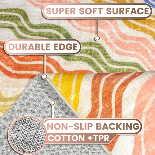 Miniatura 3 de Alfombra lavable de 3 x 5 para sala de estar, diseño de arco iris, moderno, retro, de gran área, ultra fina, de pelo bajo, ligera, suave, alfombra