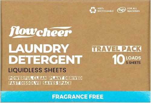 Miniatura 8 de Flowcheer Paquete de viaje de hojas de detergente para ropa, 5 hojas, 10 cargas, perfumadas a lavanda, detergente de viaje, camping, viajes, sin