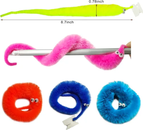 Miniatura 6 de SHENGSEN 24 piezas de juguetes de gusanos peludos, gusanos de cuerda para mascotas, gusanos peludos en cuerda, juguete de truco, regalos de fiesta