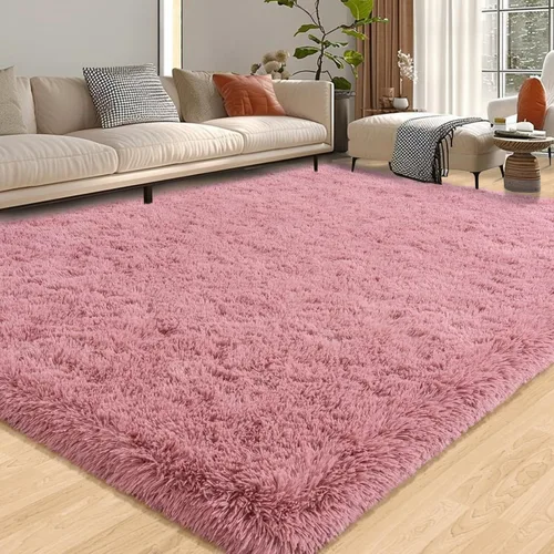 Miniatura 26 de Alfombra pequeña rosa para dormitorio, alfombras de área esponjosas peludas de 2x3 pies para habitación de niñas y niños, alfombra suave