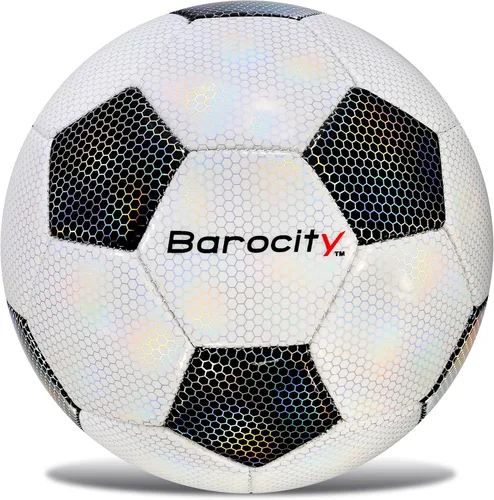 Miniatura 11 de Balón de fútbol premium para niños y niñas, balón oficial de partido con patrón hex arcoíris reflectante, duradero, para interiores, exteriores, Azul
