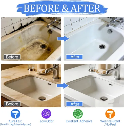 Miniatura 4 de BEKOMN Pintura para Bañera, Kit de Renovación de Bañera y Azulejos 33oz con Herramientas, Pintura para Bañera Blanca a Base de Agua de Bajo Olor