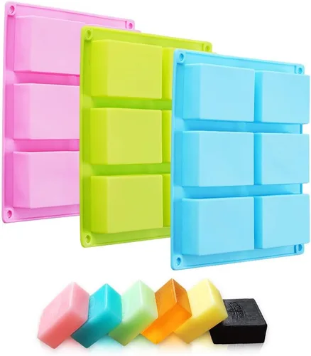 Miniatura 3 de TDHDIKE Paquete de 3 moldes de silicona para jabón (azul y rosa y verde), 6 cavidades de silicona para hornear, fabricación de jabón hecho a mano