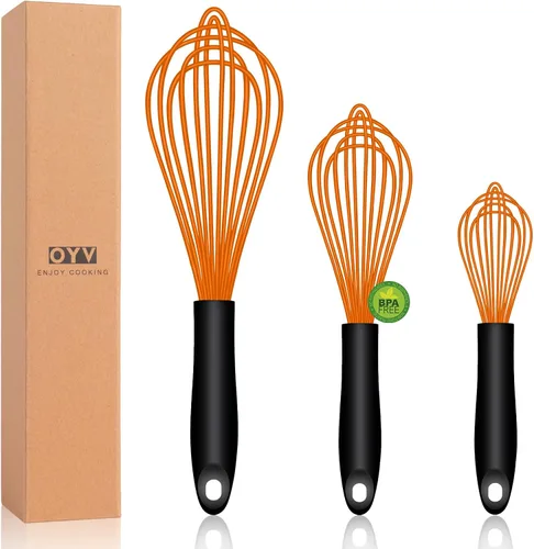 Miniatura 10 de OYV Batidor de silicona colorido apto para lavavajillas, diseño sellado impermeable, juego de 3, batidores de cocina profesionales para cocinar
