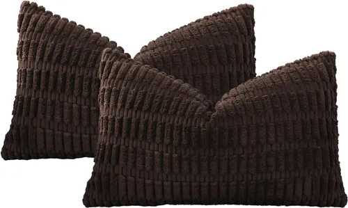 Miniatura 7 de OTOSTAR Fundas de almohada decorativas de corduroy rayado suave de 12 x 20 pulgadas, juego de 2 fundas de cojín lumbar para sofá, cama, fundas