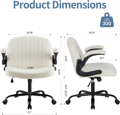 Miniatura 3 de DUMOS Silla de oficina cruzada con ruedas, silla de escritorio con patas cruzadas anchas, cómoda silla de tela abatible, sillas giratorias Beige