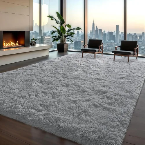 Miniatura 42 de Zentavio Alfombras de área para sala de estar, alfombras grises para dormitorio, alfombra de 4 x 6, alfombra mullida, peluda y suave, shag estética