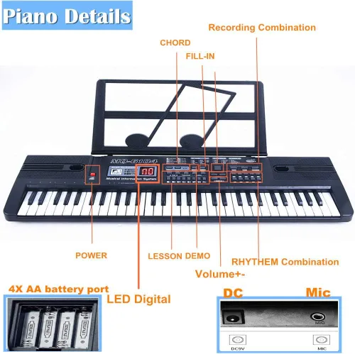 Miniatura 3 de Semart Teclado de piano para niños Teclado eléctrico de música digital de 61 teclas para principiantes piano portátil w/LCD pantalla micrófono cable