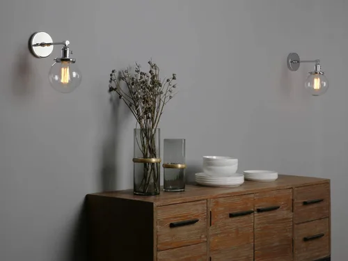 Miniatura 7 de Phansthy Aplique de pared industrial con forma de globo con toldo de cristal transparente de 5.9 pulgadas (cromado)