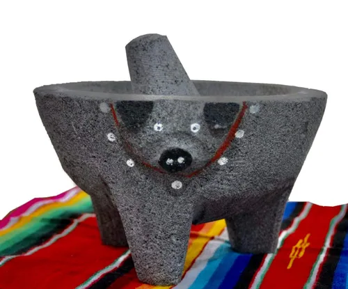 Mortero Molcajete pintado de cerdo y mortero Salsas y especias de México hecho a mano nuevo por Border Merchant