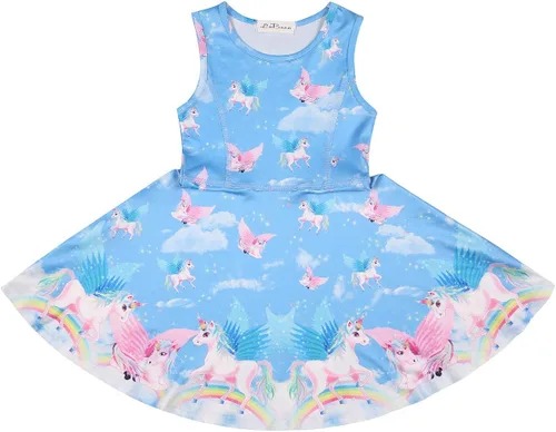 Miniatura 3 de LaBeca - Vestido sin mangas o de manga larga para niñas, vestidos casuales con diseño de unicornio o sirena para niñas pequeñas o grandes